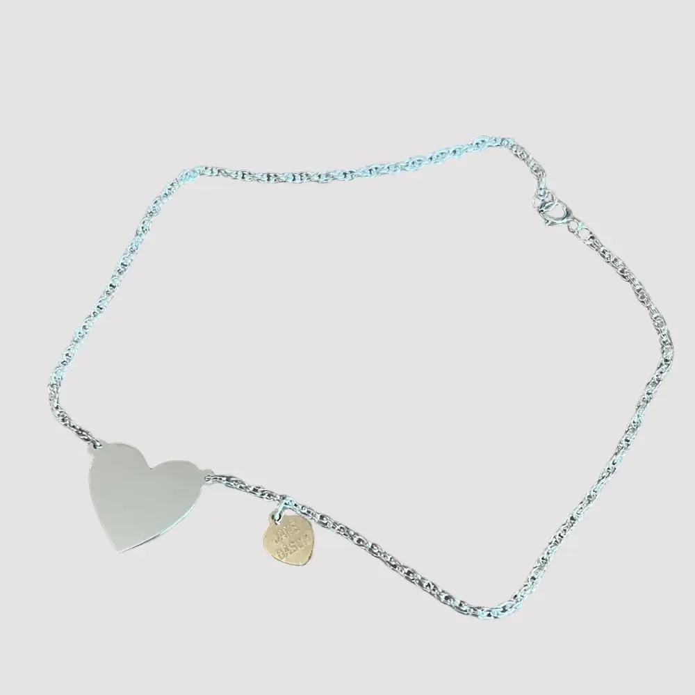 Jane Basch Jewelry Sterling Silver Heart Anklet (Engravable)